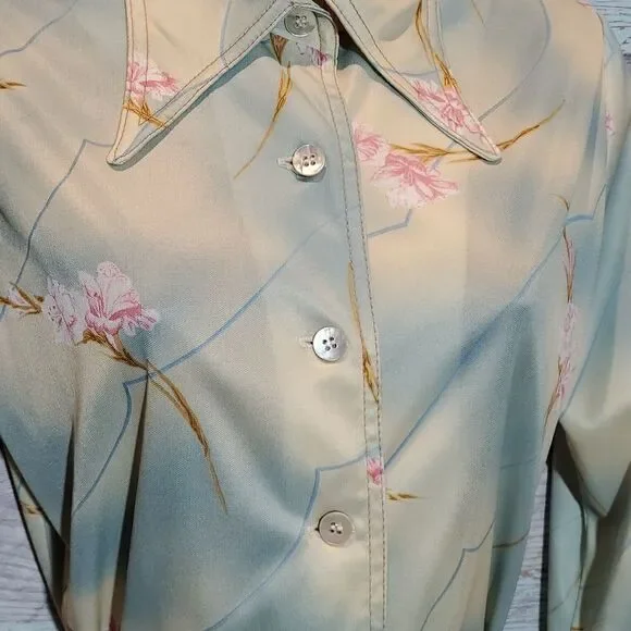 Vintage Tie Dye Floral Print Dagger Collar Blouse Sz M - Picture 5 of 8